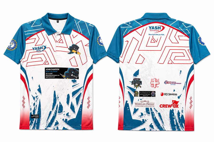 Quad City Storm blue and red custom sublimation jersey