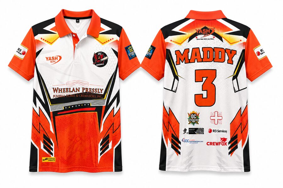 OC Cardinals orange and white custom sublimation jersey
