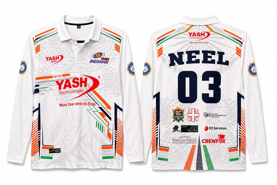 Yash Indians white and navy custom long sleeve jersey